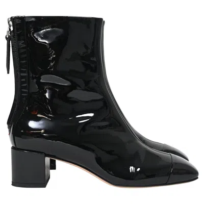 Aeyde Levi Block Heel Ankle Boots In Black Patent Leather