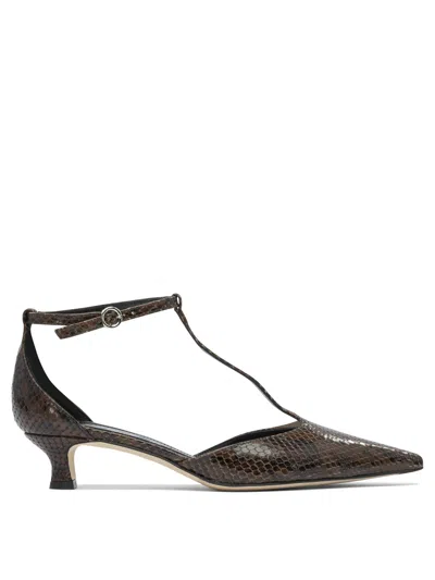 Aeyde Liz Snake Print Calf Leather Moka Shoes In Brown