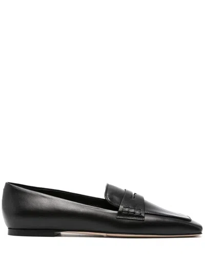 Aeyde Leather Penny Strap Loafers Rubber Sole In Black