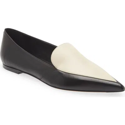 Aeyde Martha Pointed Toe Flat In Black/creamy