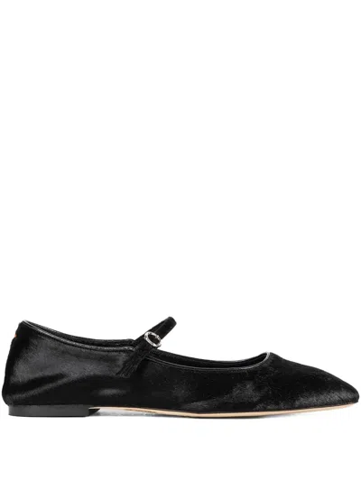 Aeyde Mary-jane Pony Hair Strap Ballet Flats In Black