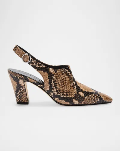 Aeyde Maude Snake-printed Leather Slingback Pumps In Brown