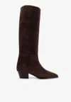 Aeyde 40mm Medea Suede Pointed-toe Boots In Brown