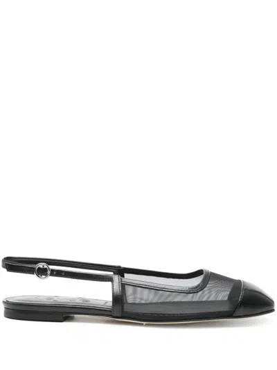 Aeyde Geraldine Leather-trimmed Mesh Slingback Ballet Flats In Black