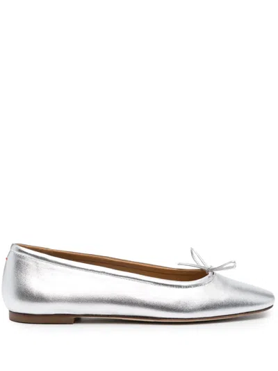 Aeyde Delfina Bow-detailed Metallic Leather Ballet Flats In White