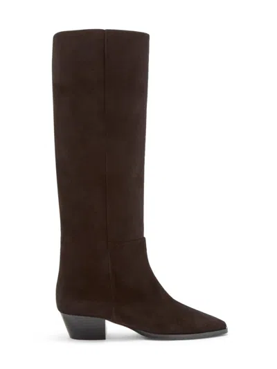 Aeyde Mid-calf Cow Suede Leather Boots In Brown