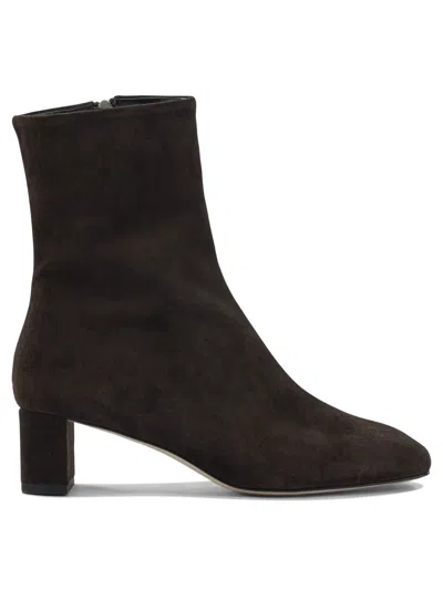 Aeyde 45mm Millie Suede Block-heel Boots In Brown