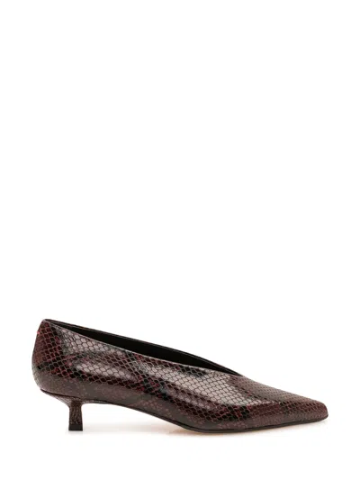 Aeyde Mini Snake Print Heels In Port