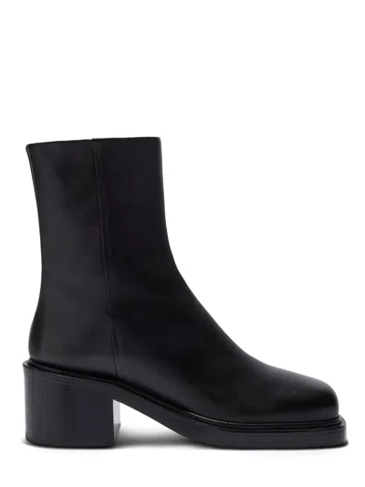 AEYDE MINIMALIST BLACK CALF LEATHER BOOTS WITH SQUARE TOE
