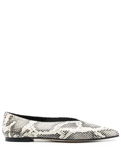 Aeyde Moa Snake Print Goat Leather Creamy Shoes In Beige