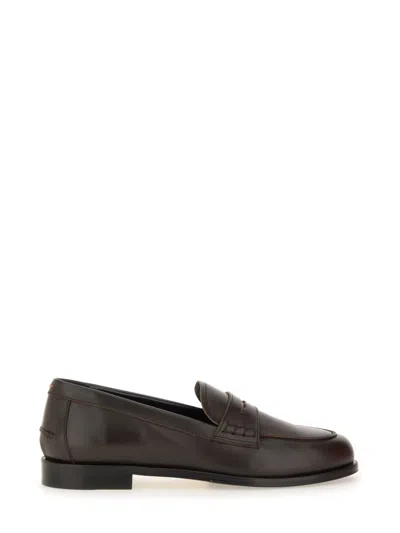 Aeyde Leather Loafers With Penny Strap And Round Toe In Brown