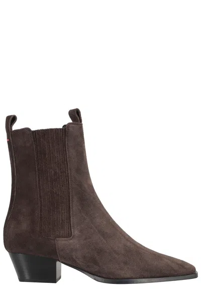 Aeyde Moka Cow Suede Leather Ankle Boots In Brown
