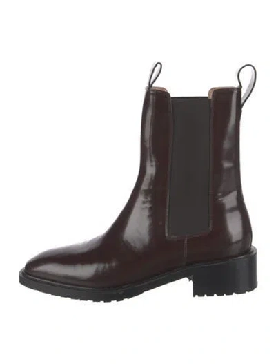 Pre-owned Aeyde Patent Leather Chelsea Boots In Brown