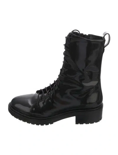 Pre-owned Aeyde Patent Leather Combat Boots In Black