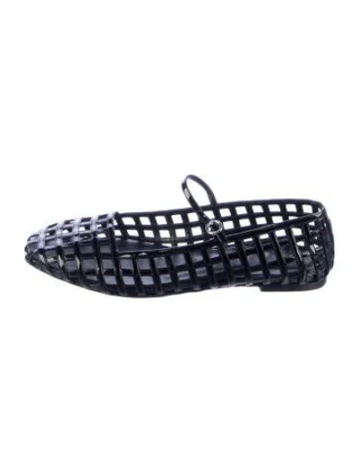 Pre-owned Aeyde Patent Leather Patterned Mary Jane Flats In Blue