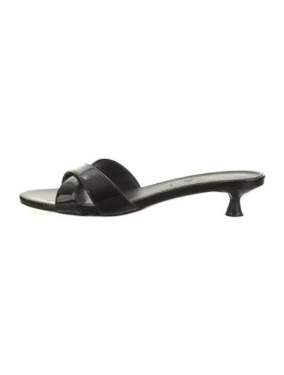Pre-owned Aeyde Patent Leather Slides In Black