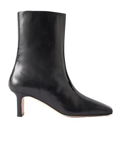 Aeyde Billie Stripe 55 Patent-trimmed Leather Ankle Boots In Black