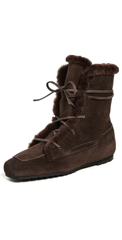 Aeyde Paul Suede Shearling Boots Moka In Brown