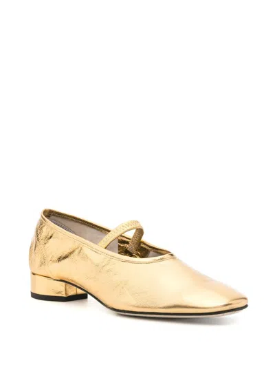 Aeyde Pippa Crackle Laminated Calf Leather Gold Shoes In Grey
