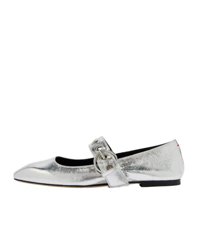 Aeyde Print Pointed Mary Jane Flats In Silver