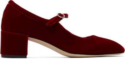 Aeyde Red Aline Velvet Mary-jane Heels