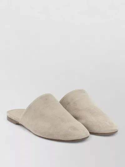 Aeyde Rega Suede Flat Round Toe Mules In Neutral