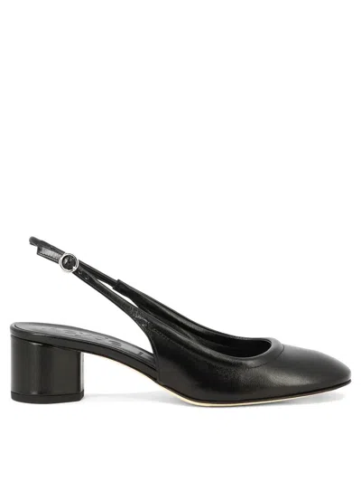 Aeyde Ingrid Patent And Textured-leather Slingback Pumps In Black