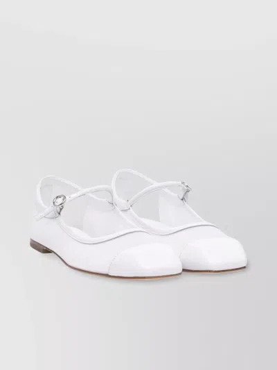 Aeyde Round Toe Ballerina Shoes With Contrast Piping In White