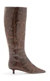 Aeyde Sabrina Snake-effect Leather Knee Boots In Brown