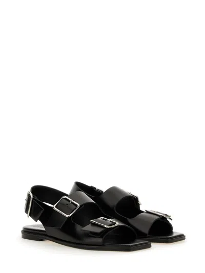 Aeyde Thekla Leather Dual Buckle Slingback Sandals In Black