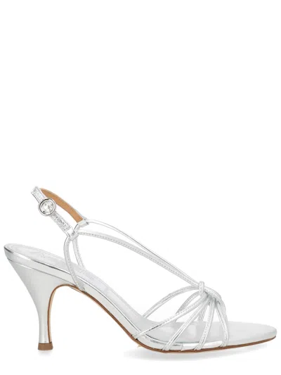 Aeyde Silver Laminated Nappa Leather Cross Breed Lamb Leather Heels In Blue