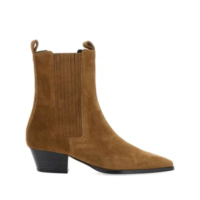 Aeyde Women Beige Ankle Boots With Elastic Side Panel In Suede Woman In Multi