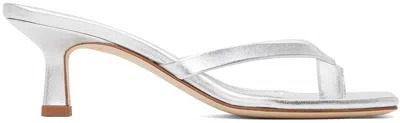 Aeyde Wilma Laminated Nappa Leather Silver Sandals