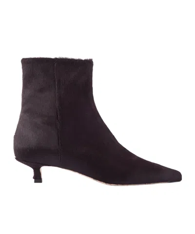 Aeyde Solid Color Calf Hair Ankle Boots In Brown