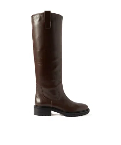 Aeyde Solid Color Leather Knee Boots In Animal Print