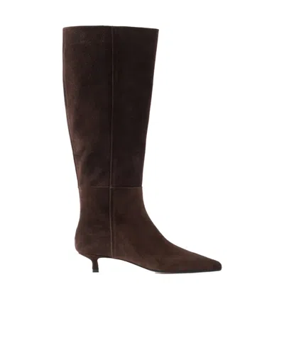 Aeyde Solid Color Suede Knee Boots In Brown