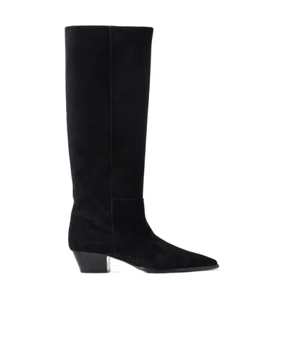 Aeyde Solid Suede Knee Boots In Black
