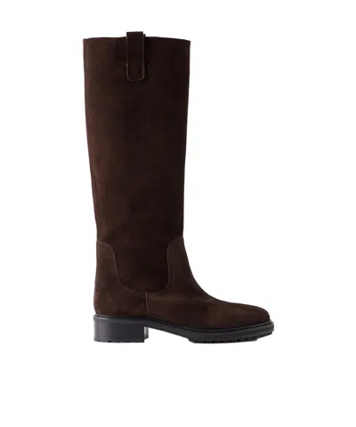 Aeyde Solid Suede Knee Boots In Brown
