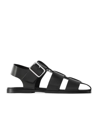 Aeyde Solid-color Leather Sandals In Black