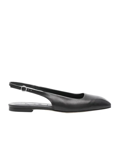 Aeyde Square Toe Flat Sandals In Black