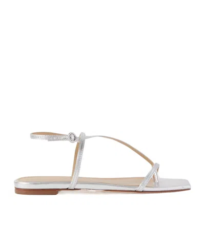 Aeyde Square Toe Flat Sandals In Silver