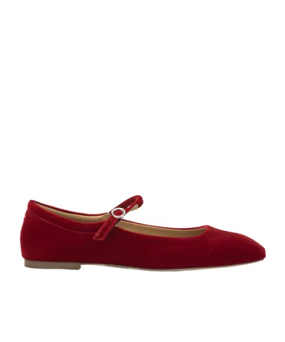 Aeyde Round Toe Velvet Ballerina Shoes With Flat Sole In Red