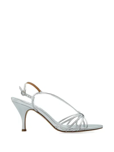 Aeyde Strappy Knotted Leather Heels In Silver