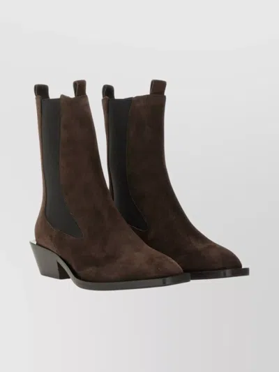 Aeyde Suede Block Heel Boots With Elastic Panels In Brown