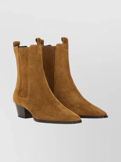Aeyde Suede Block Heel Boots With Elastic Panels In Brown