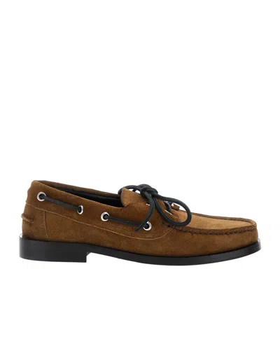 Aeyde Suede Lace-up Boat Shoes In Brown