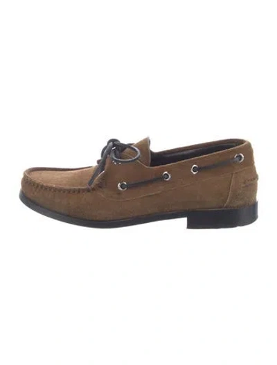 Pre-owned Aeyde Suede Leather Trim Embellishment Moccasins In Brown
