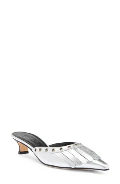 Aeyde Tania Kiltie Fringe Mule In Silver