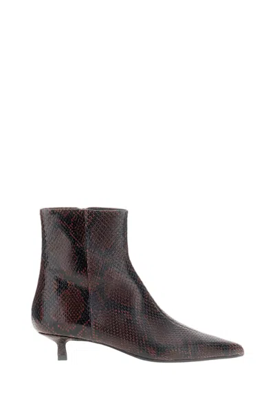 Aeyde Textured Snake-print Leather Ankle Boots With Cigarette Heel In Brown