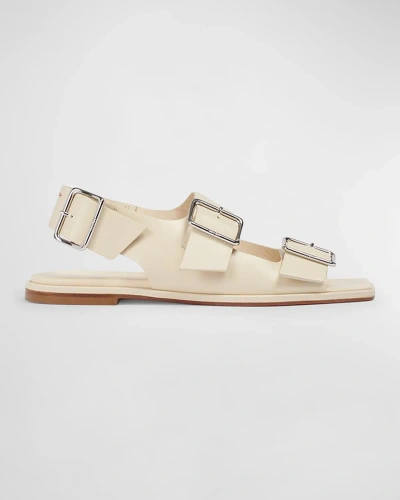 Aeyde Thekla Leather Dual Buckle Slingback Sandals In Creamy